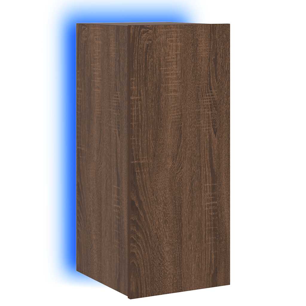 Mobile TV a Parete con Luci LED Rovere Marrone 30,5x35x70 cm