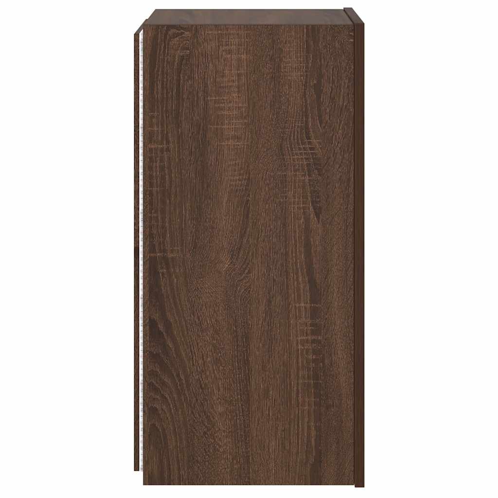 Mobile TV a Parete con Luci LED Rovere Marrone 30,5x35x70 cm