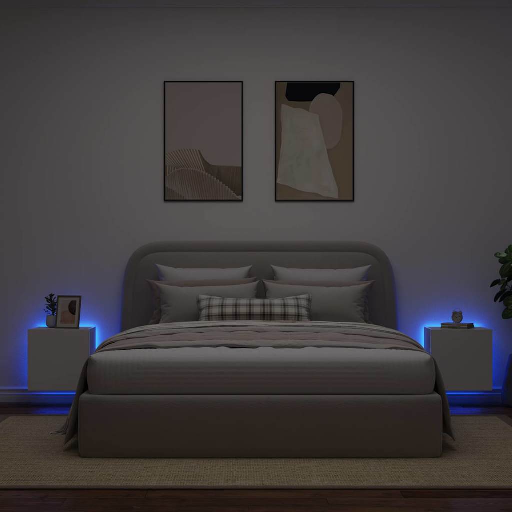 Mobili TV a Parete con Luci LED 2pz Bianchi 40,5x35x40 cm