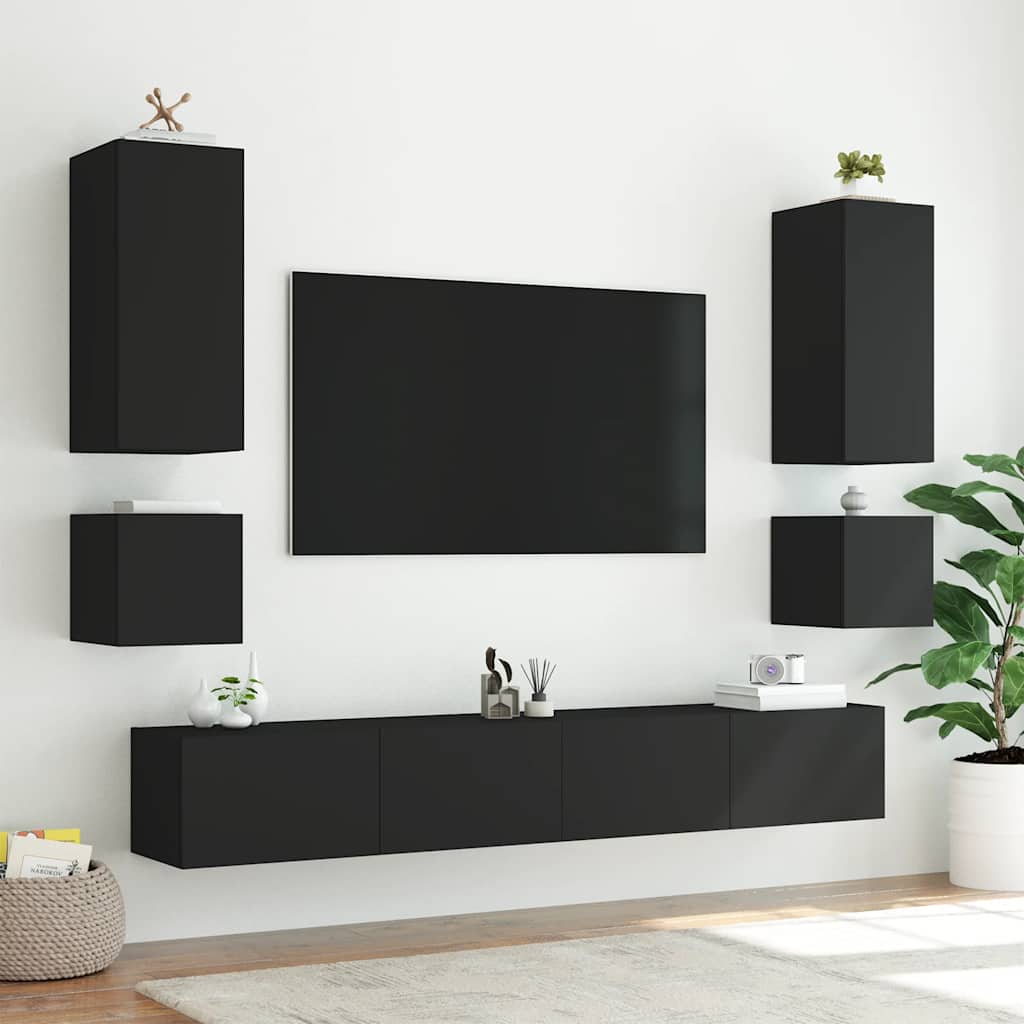 Mobile TV a Parete con Luci LED Nero 40,5x35x40 cm