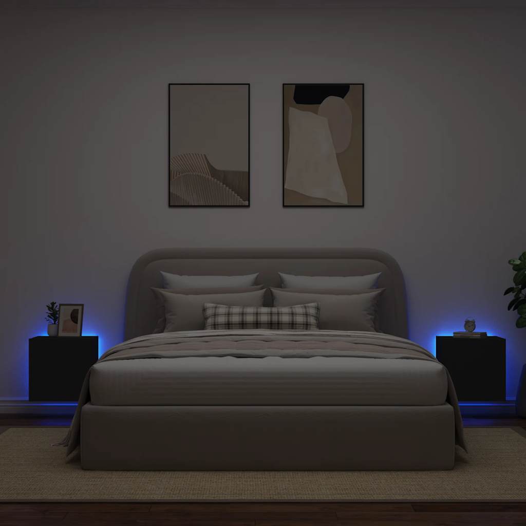 Mobili TV a Parete con Luci LED 2pz Neri 40,5x35x40 cm