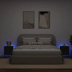 Mobili TV a Parete con Luci LED 2pz Neri 40,5x35x40 cm