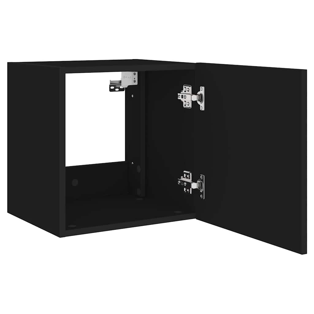 Mobili TV a Parete con Luci LED 2pz Neri 40,5x35x40 cm
