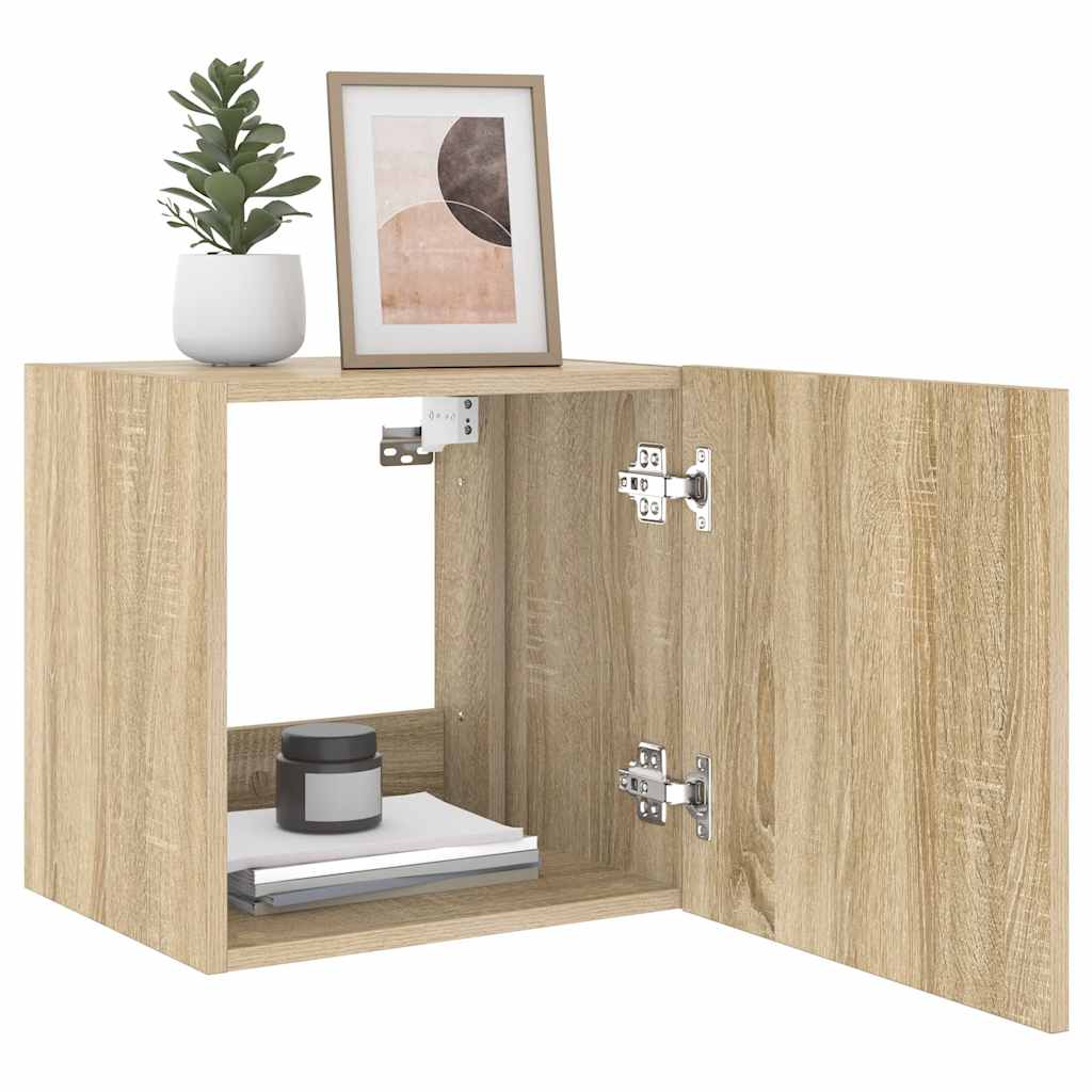 Mobile TV a Parete con Luci LED Rovere Sonoma 40,5x35x40 cm