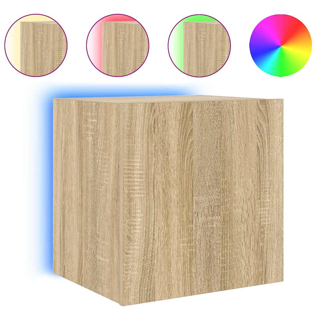 Mobili TV a Parete con Luci LED 2pz Rovere Sonoma 40,5x35x40 cm