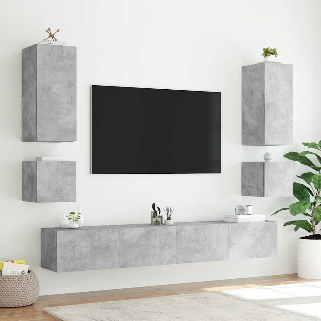 Mobili TV a Parete con Luci LED 2pz Grigio Cemento 40,5x35x40cm
