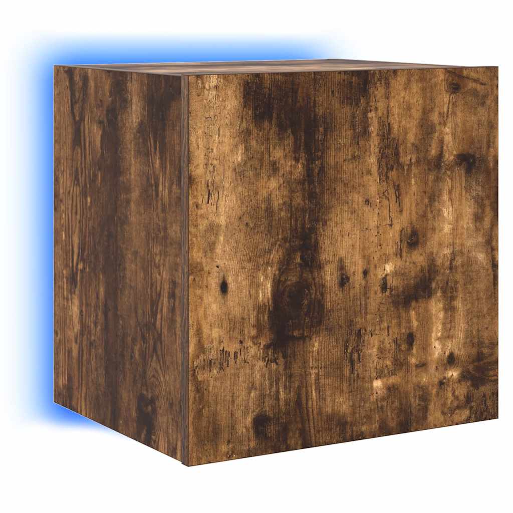 Mobile TV a Parete con Luci LED Rovere Fumo 40,5x35x40 cm