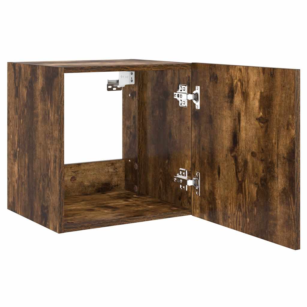Mobile TV a Parete con Luci LED Rovere Fumo 40,5x35x40 cm