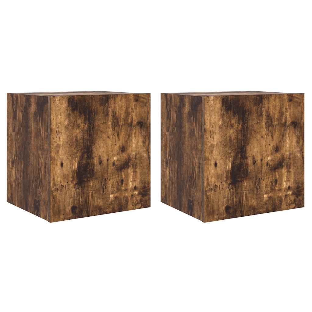 Mobili TV a Parete con Luci LED 2pz Rovere Fumo 40,5x35x40 cm