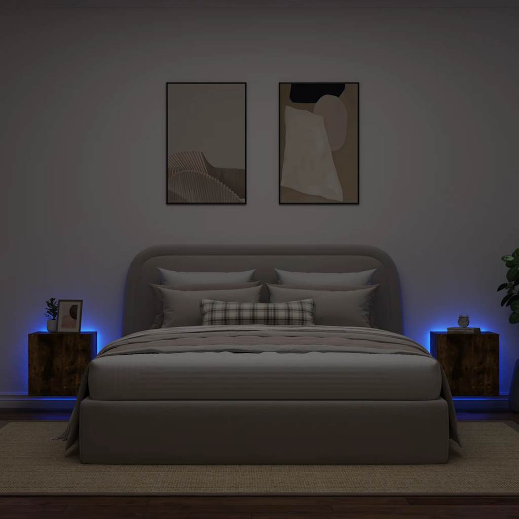 Mobili TV a Parete con Luci LED 2pz Rovere Fumo 40,5x35x40 cm