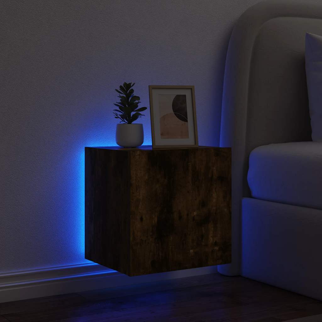 Mobili TV a Parete con Luci LED 2pz Rovere Fumo 40,5x35x40 cm
