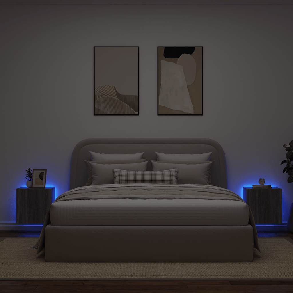 Mobili TV a Parete con Luci LED 2pz Grigio Sonoma 40,5x35x40 cm