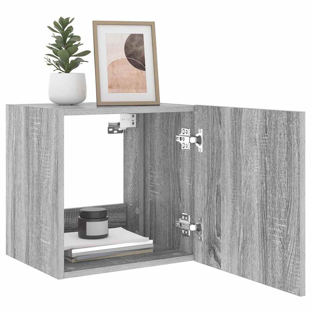 Mobili TV a Parete con Luci LED 2pz Grigio Sonoma 40,5x35x40 cm