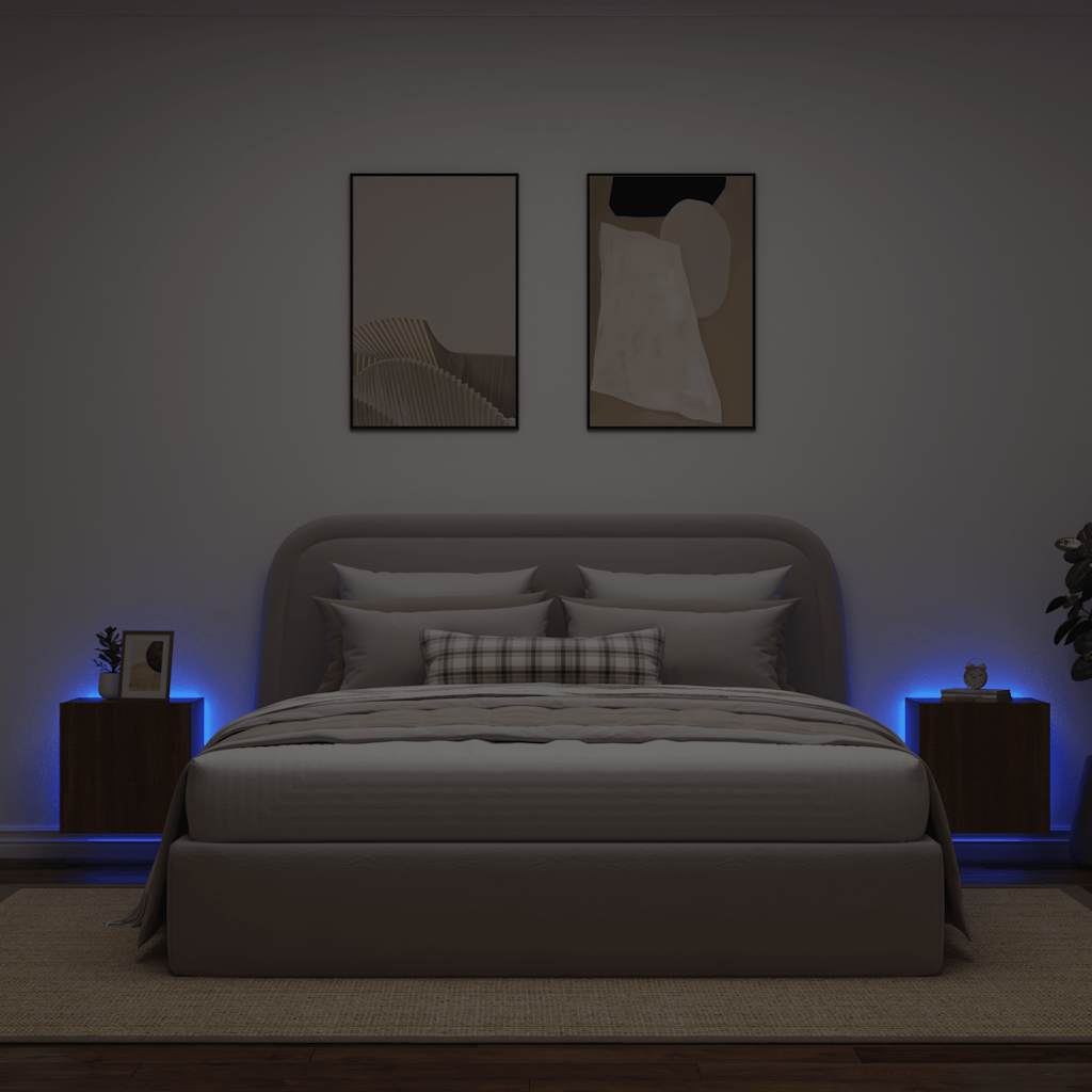 Mobili TV a Parete con Luci LED 2pz Rovere Marrone 40,5x35x40cm