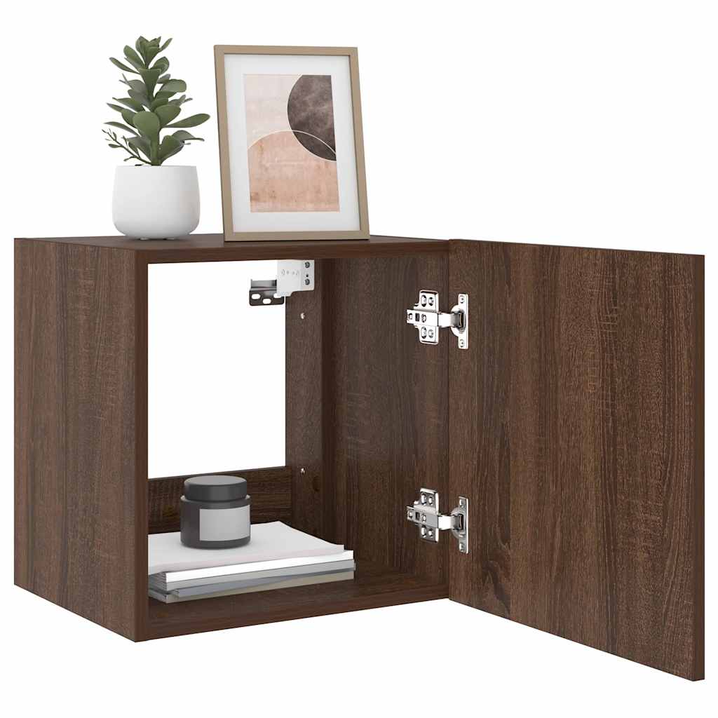 Mobili TV a Parete con Luci LED 2pz Rovere Marrone 40,5x35x40cm