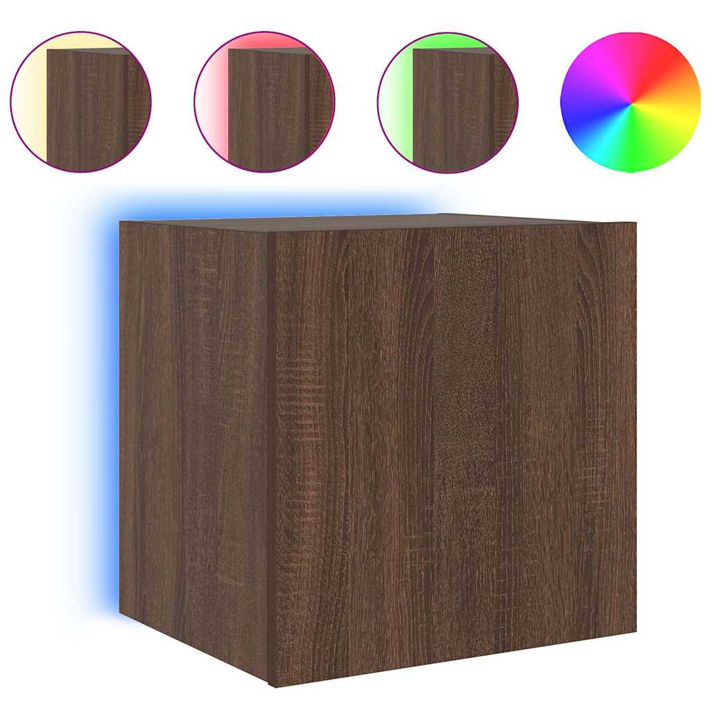 Mobili TV a Parete con Luci LED 2pz Rovere Marrone 40,5x35x40cm