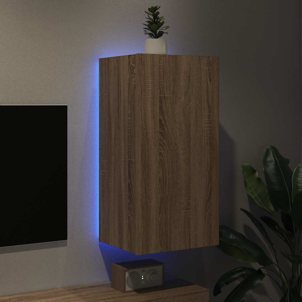 Mobile TV a Parete con Luci LED Rovere Sonoma 40,5x35x80 cm