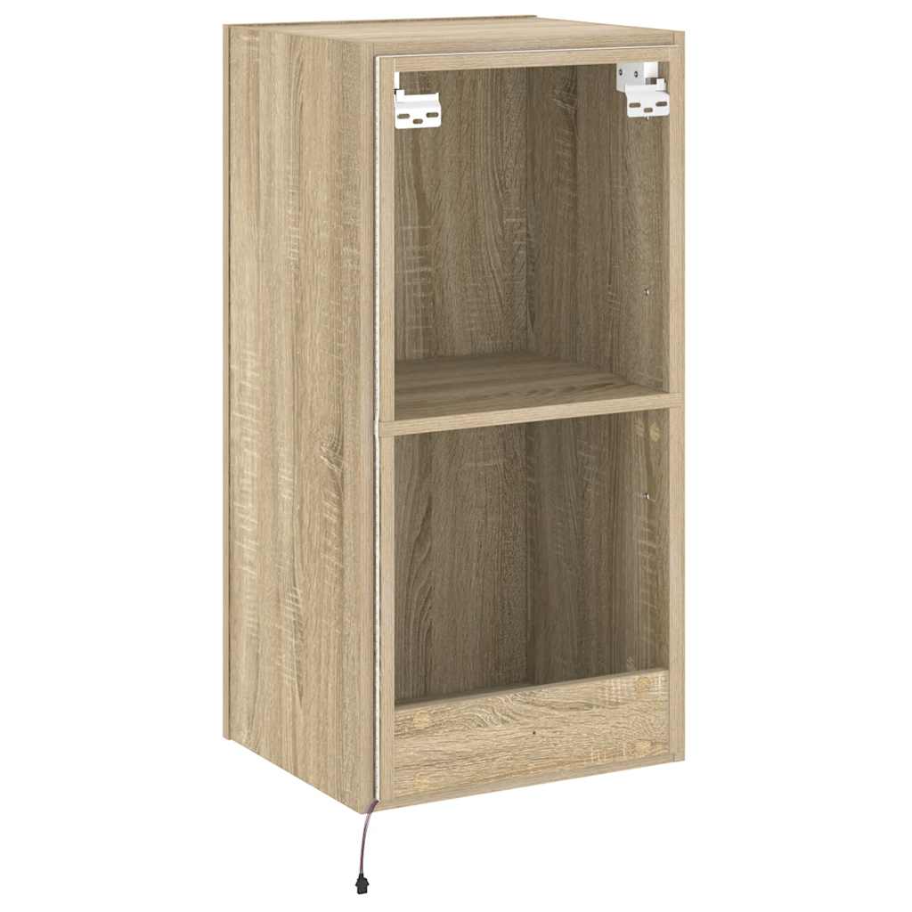 Mobile TV a Parete con Luci LED Rovere Sonoma 40,5x35x80 cm