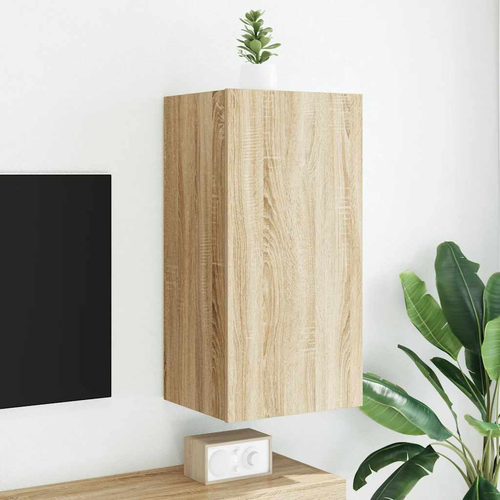 Mobile TV a Parete con Luci LED Rovere Sonoma 40,5x35x80 cm