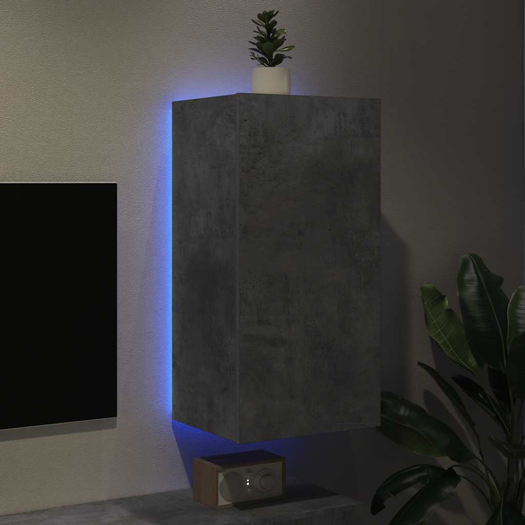 Mobile TV a Parete con Luci LED Grigio Cemento 40,5x35x80 cm