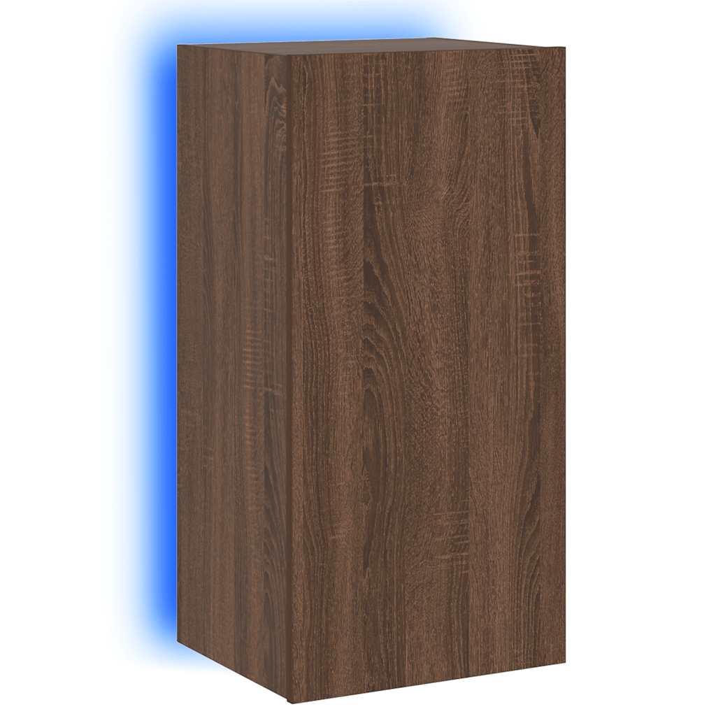 Mobile TV a Parete con Luci LED Rovere Marrone 40,5x35x80 cm