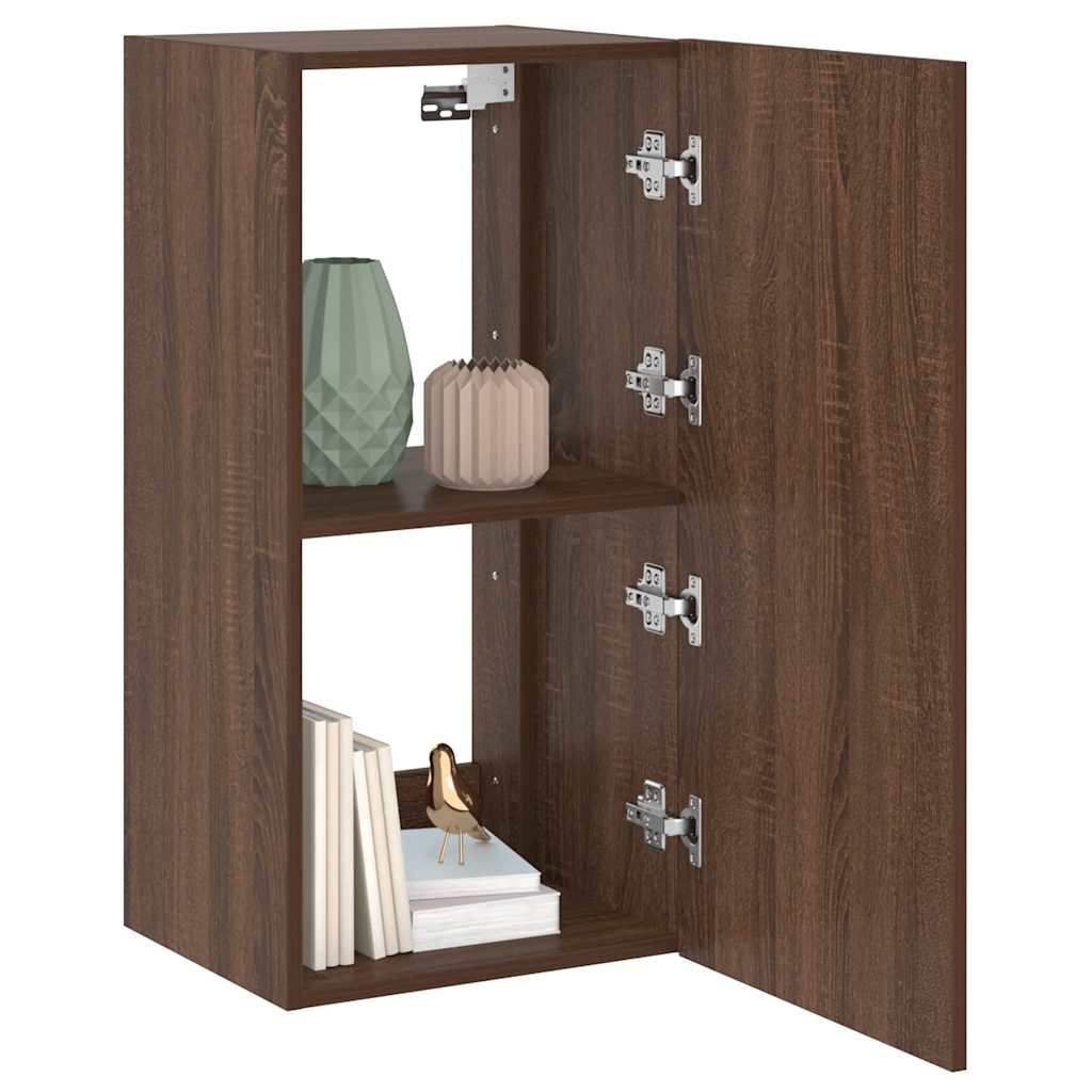 Mobile TV a Parete con Luci LED Rovere Marrone 40,5x35x80 cm