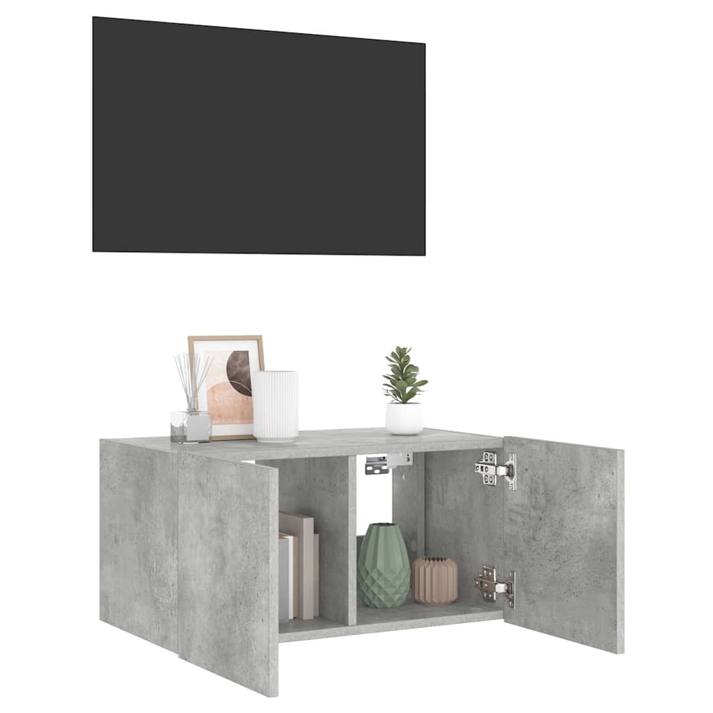 Mobile TV a Parete con Luci LED Grigio Cemento 60x35x31 cm