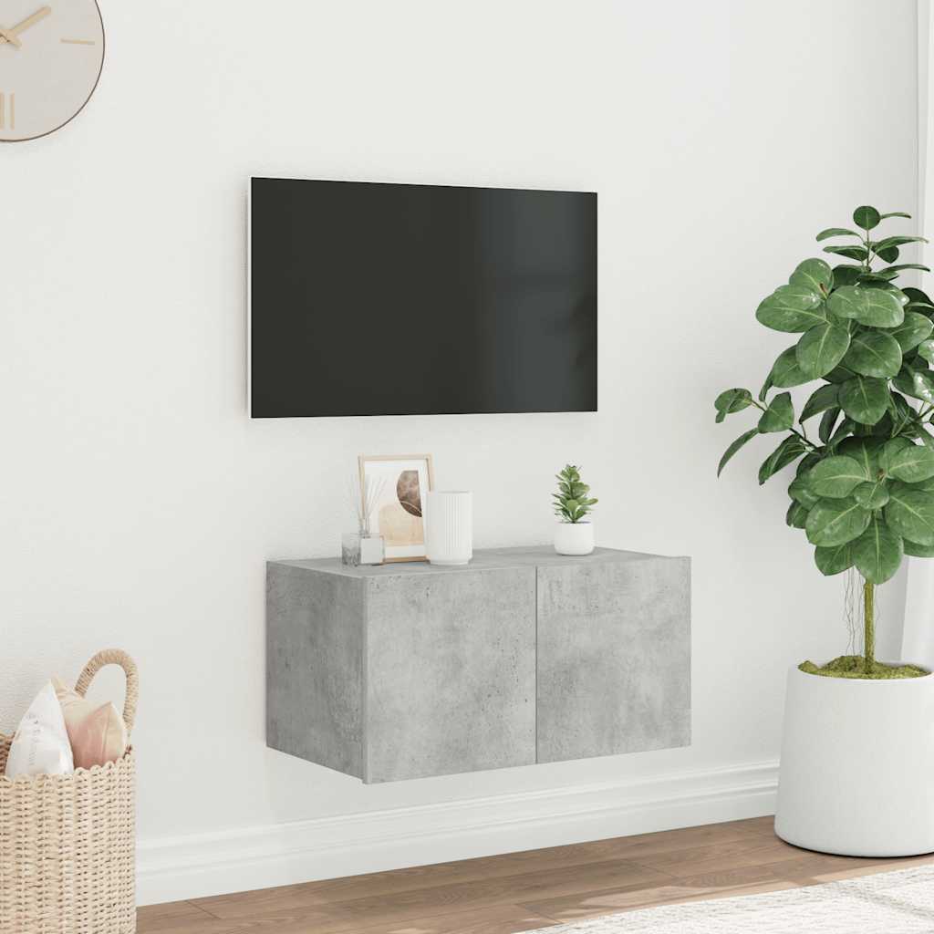 Mobile TV a Parete con Luci LED Grigio Cemento 60x35x31 cm