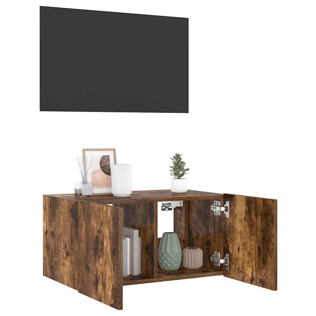 Mobile TV a Parete con Luci LED Rovere Fumo 60x35x31 cm