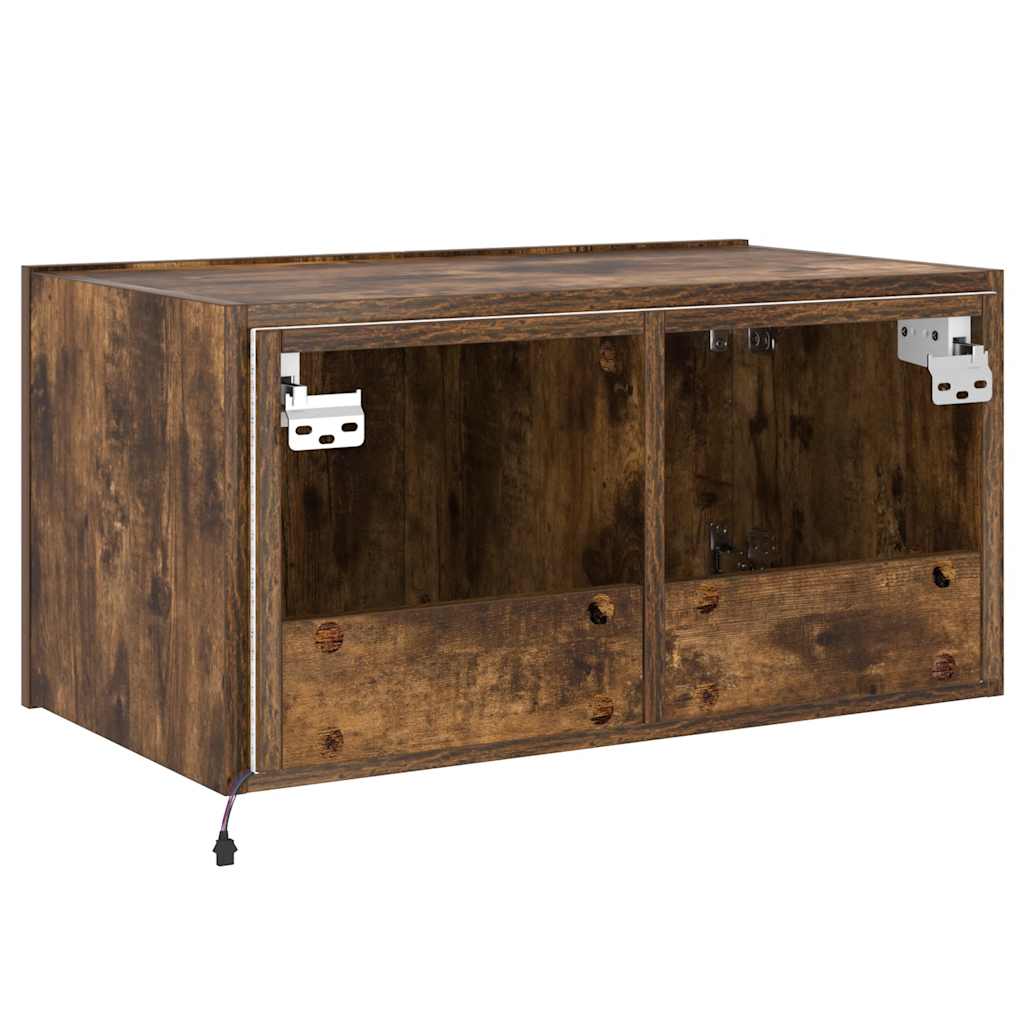 Mobile TV a Parete con Luci LED Rovere Fumo 60x35x31 cm