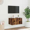 Mobile TV a Parete con Luci LED Rovere Fumo 60x35x31 cm