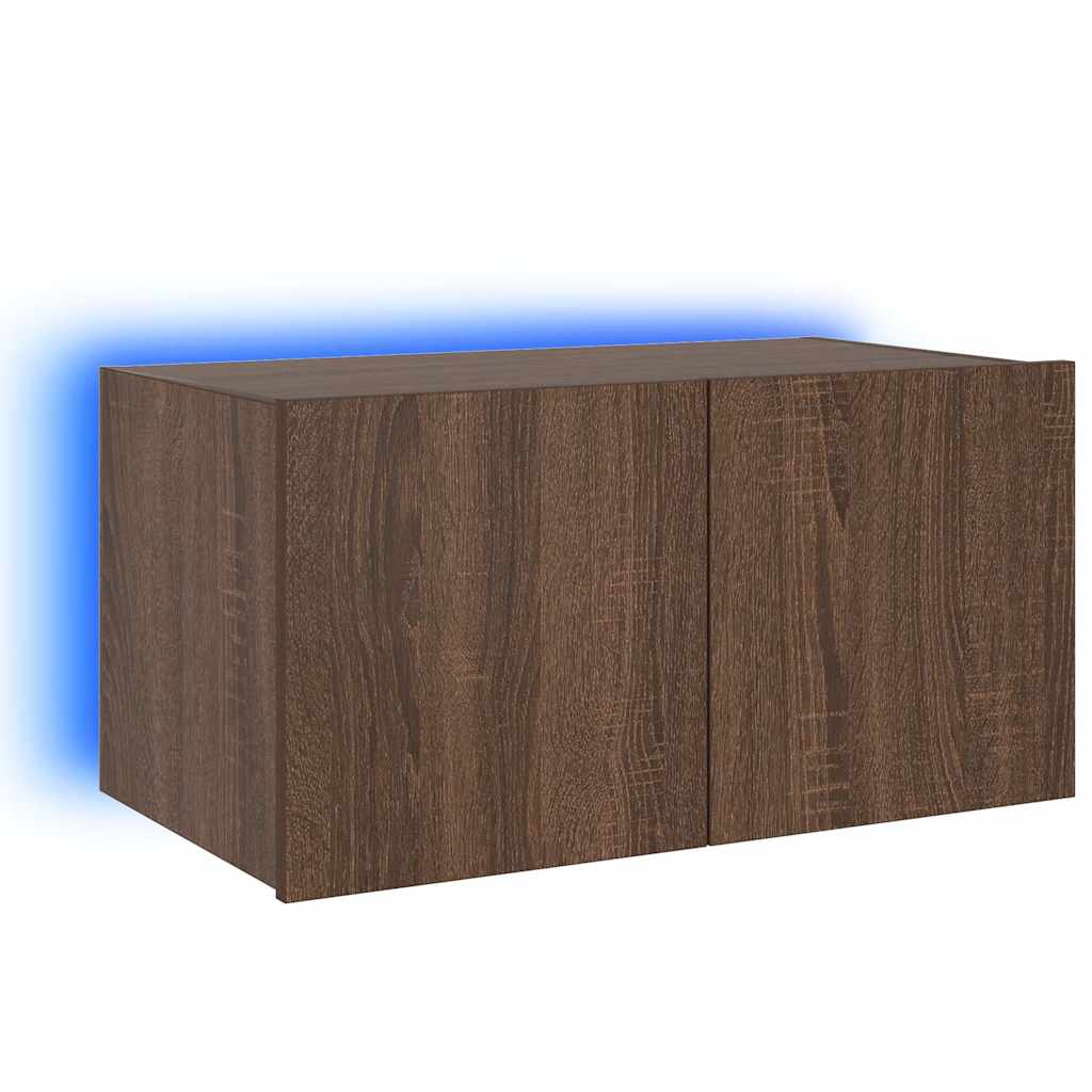 Mobile TV a Parete con Luci LED Rovere Marrone 60x35x31 cm