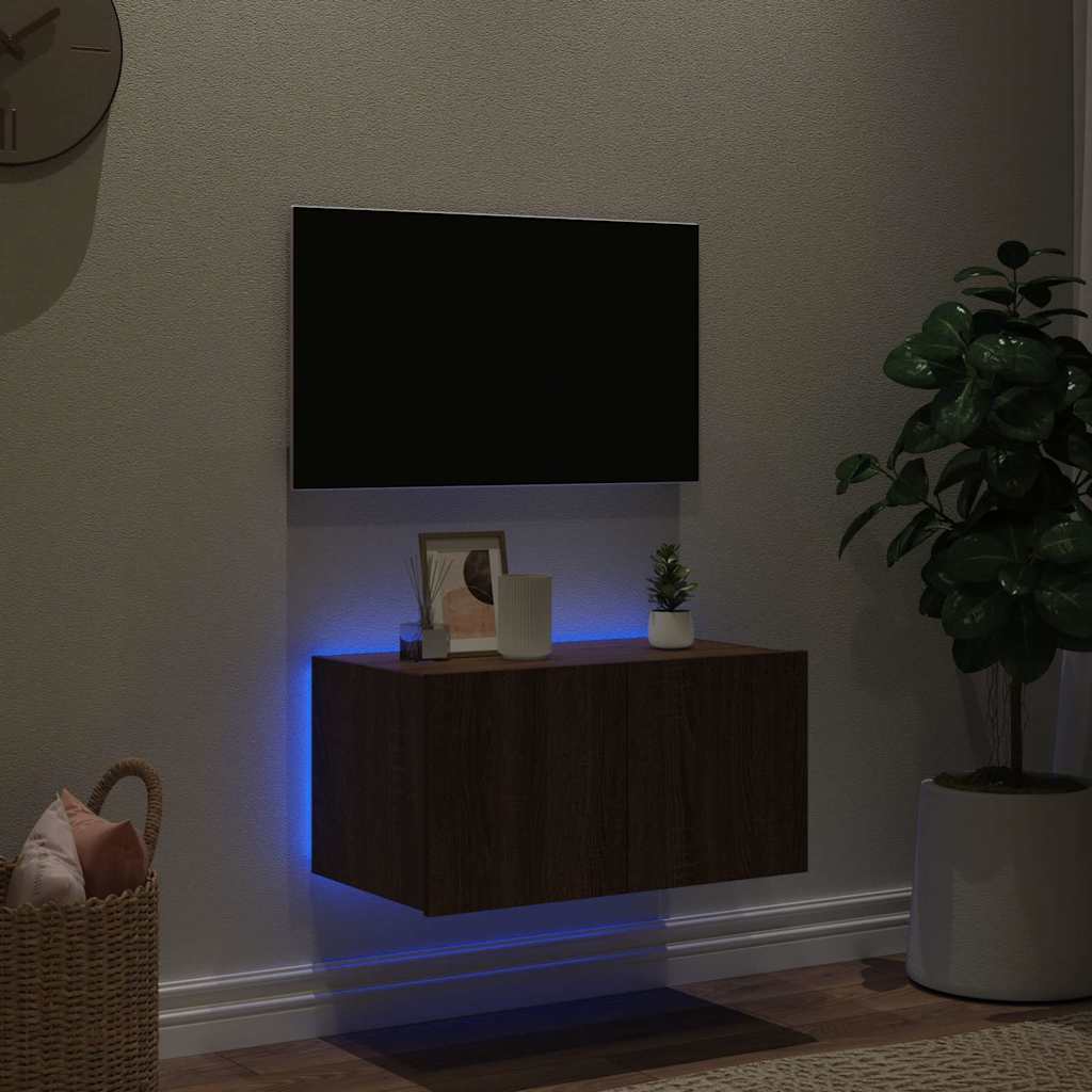 Mobile TV a Parete con Luci LED Rovere Marrone 60x35x31 cm