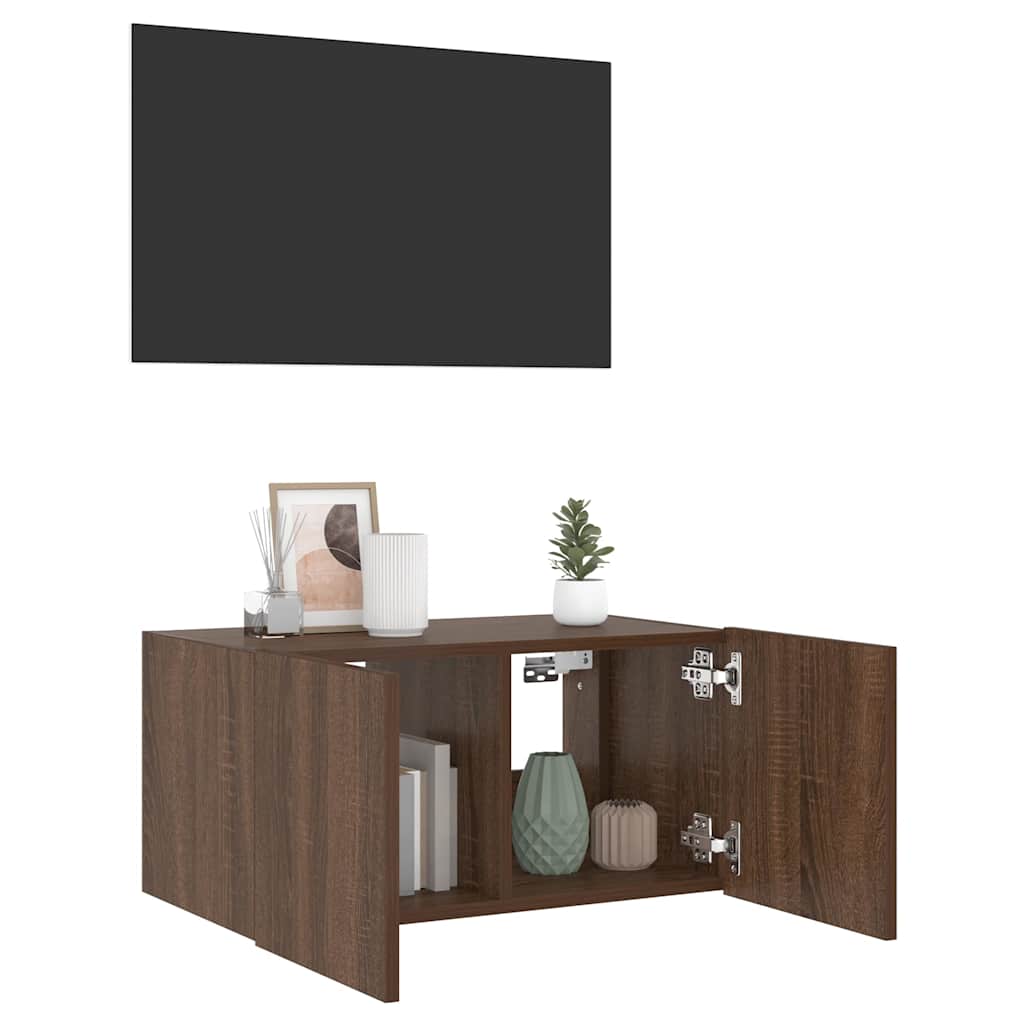 Mobile TV a Parete con Luci LED Rovere Marrone 60x35x31 cm