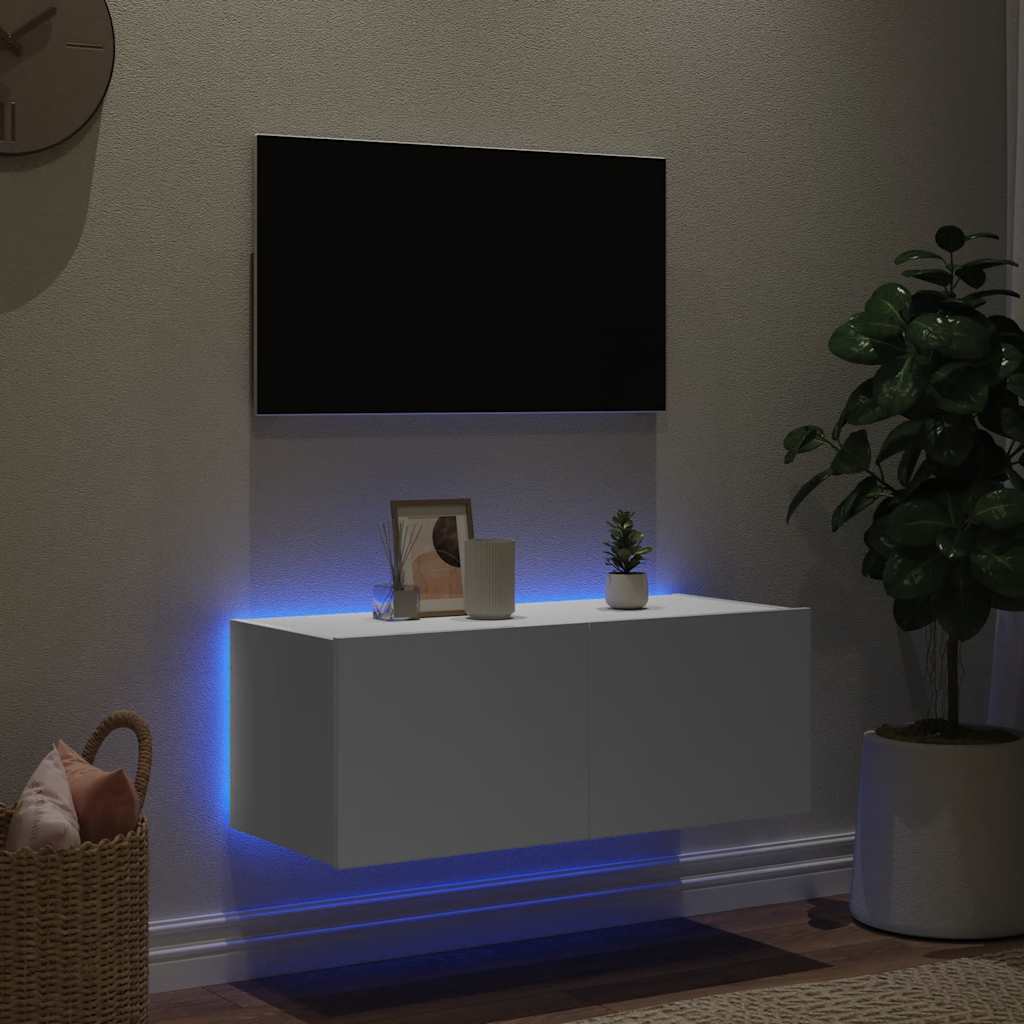 Mobile TV a Parete con Luci LED Bianco 80x35x31 cm