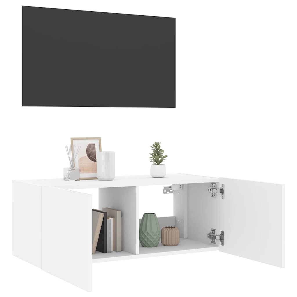 Mobile TV a Parete con Luci LED Bianco 80x35x31 cm