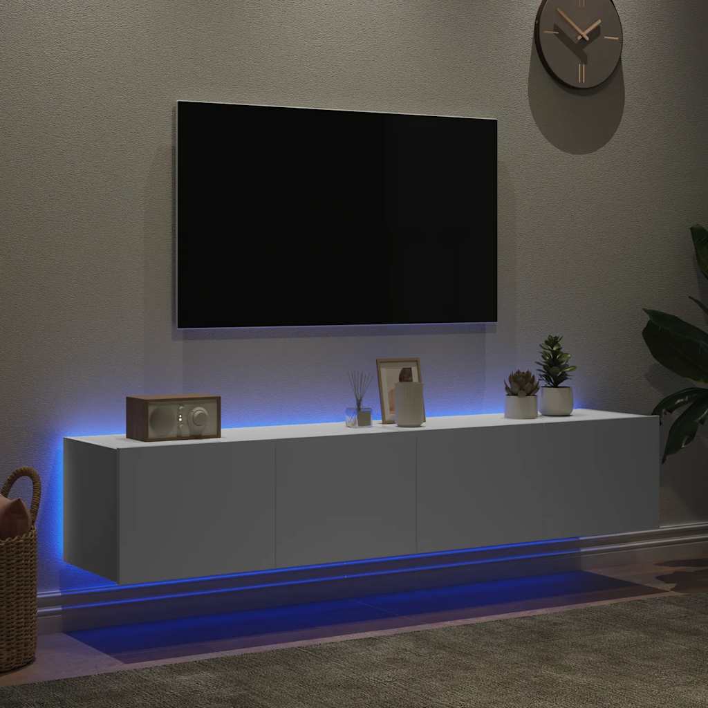 Mobili TV a Parete con Luci LED 2pz Bianchi 80x35x31 cm