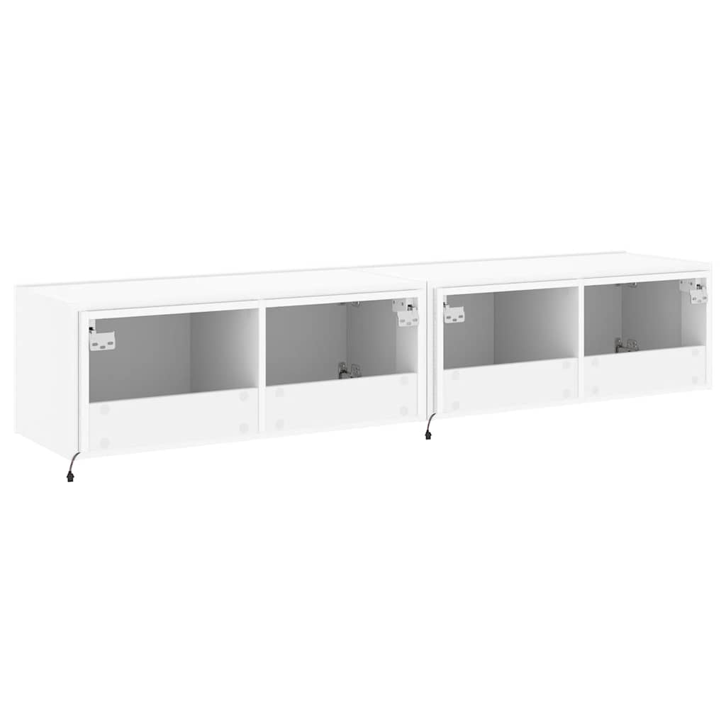 Mobili TV a Parete con Luci LED 2pz Bianchi 80x35x31 cm