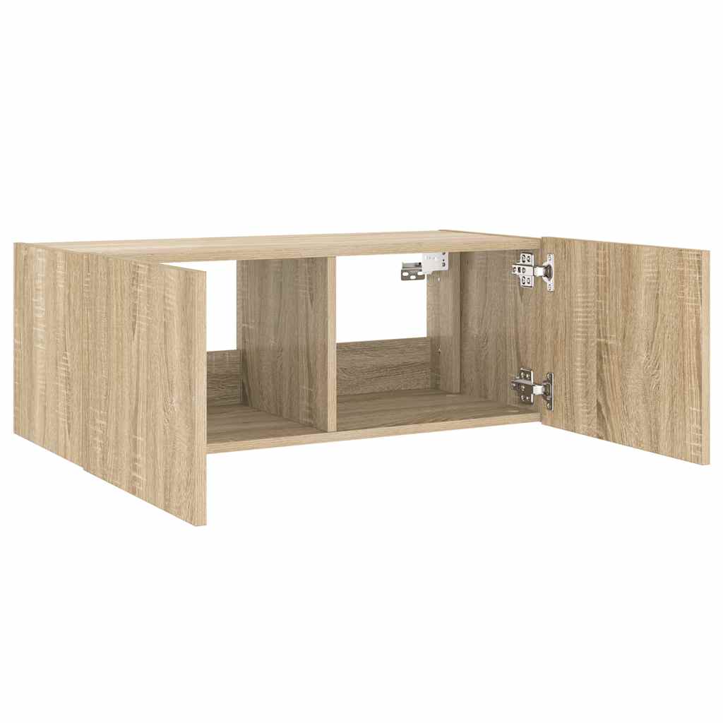 Mobile TV a Parete con Luci LED Rovere Sonoma 80x35x31 cm