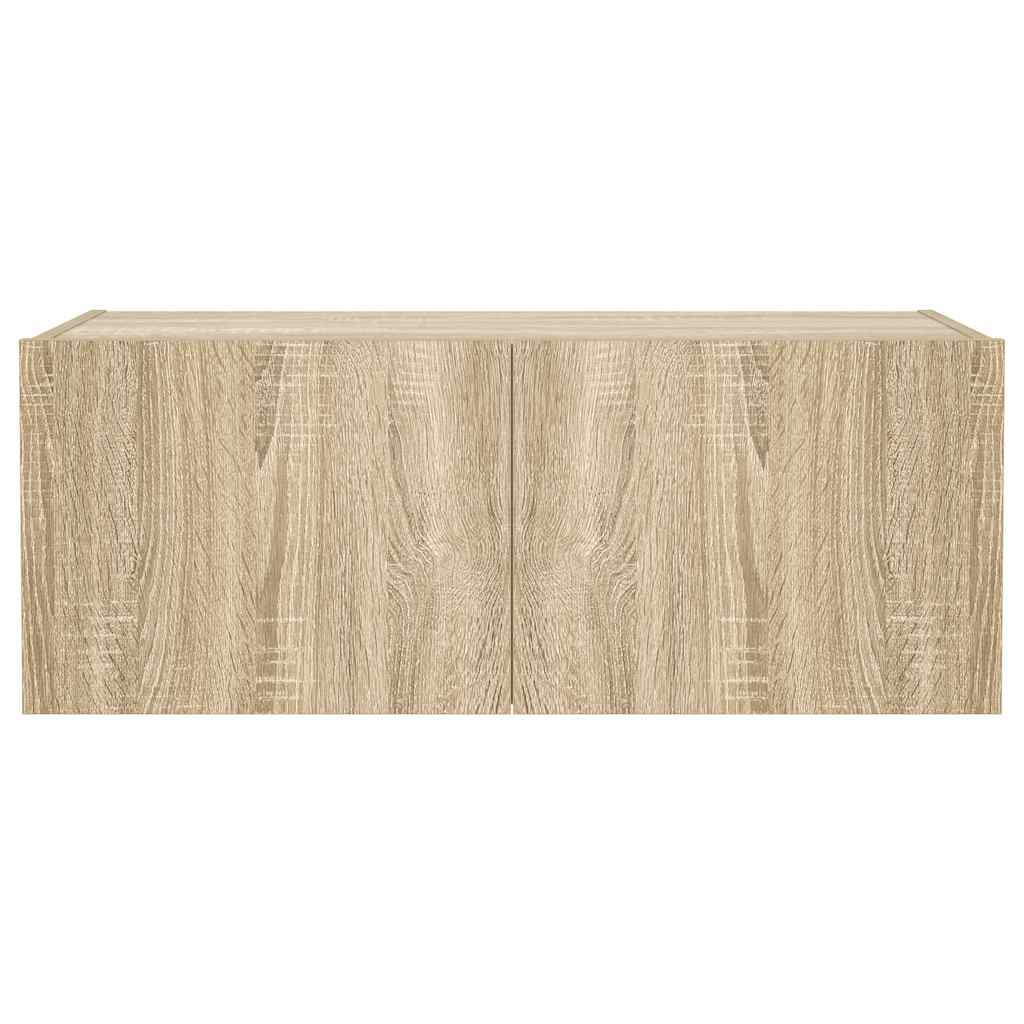 Mobile TV a Parete con Luci LED Rovere Sonoma 80x35x31 cm