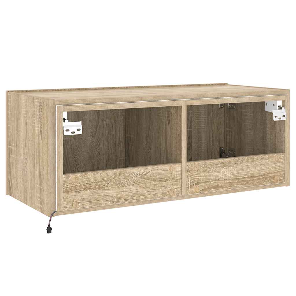 Mobile TV a Parete con Luci LED Rovere Sonoma 80x35x31 cm