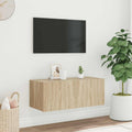 Mobile TV a Parete con Luci LED Rovere Sonoma 80x35x31 cm