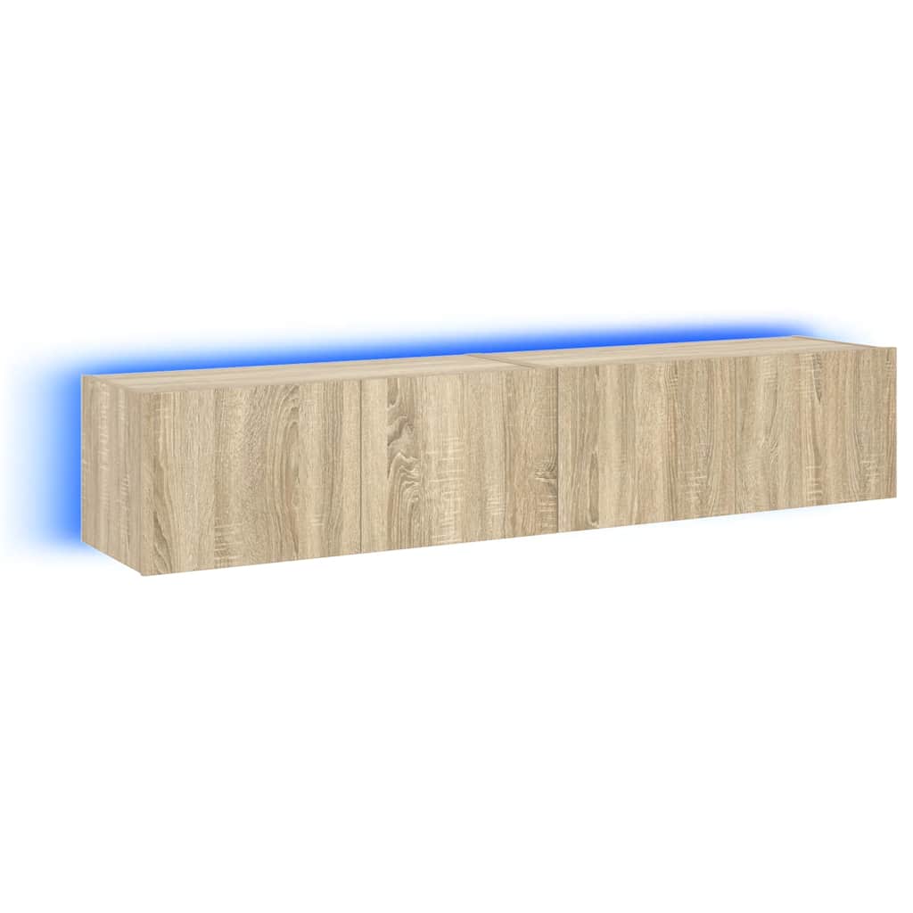 Mobili TV a Parete con Luci LED 2pz Rovere Sonoma 80x35x31 cm