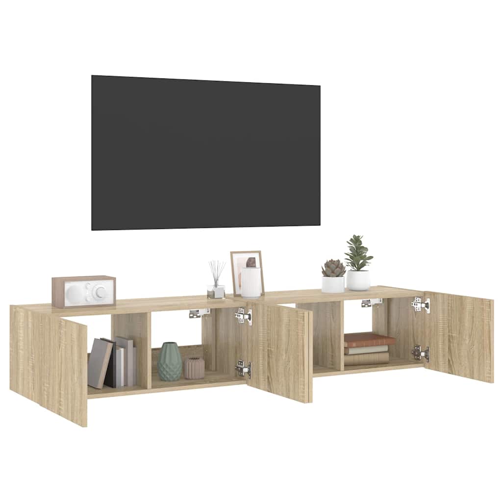 Mobili TV a Parete con Luci LED 2pz Rovere Sonoma 80x35x31 cm