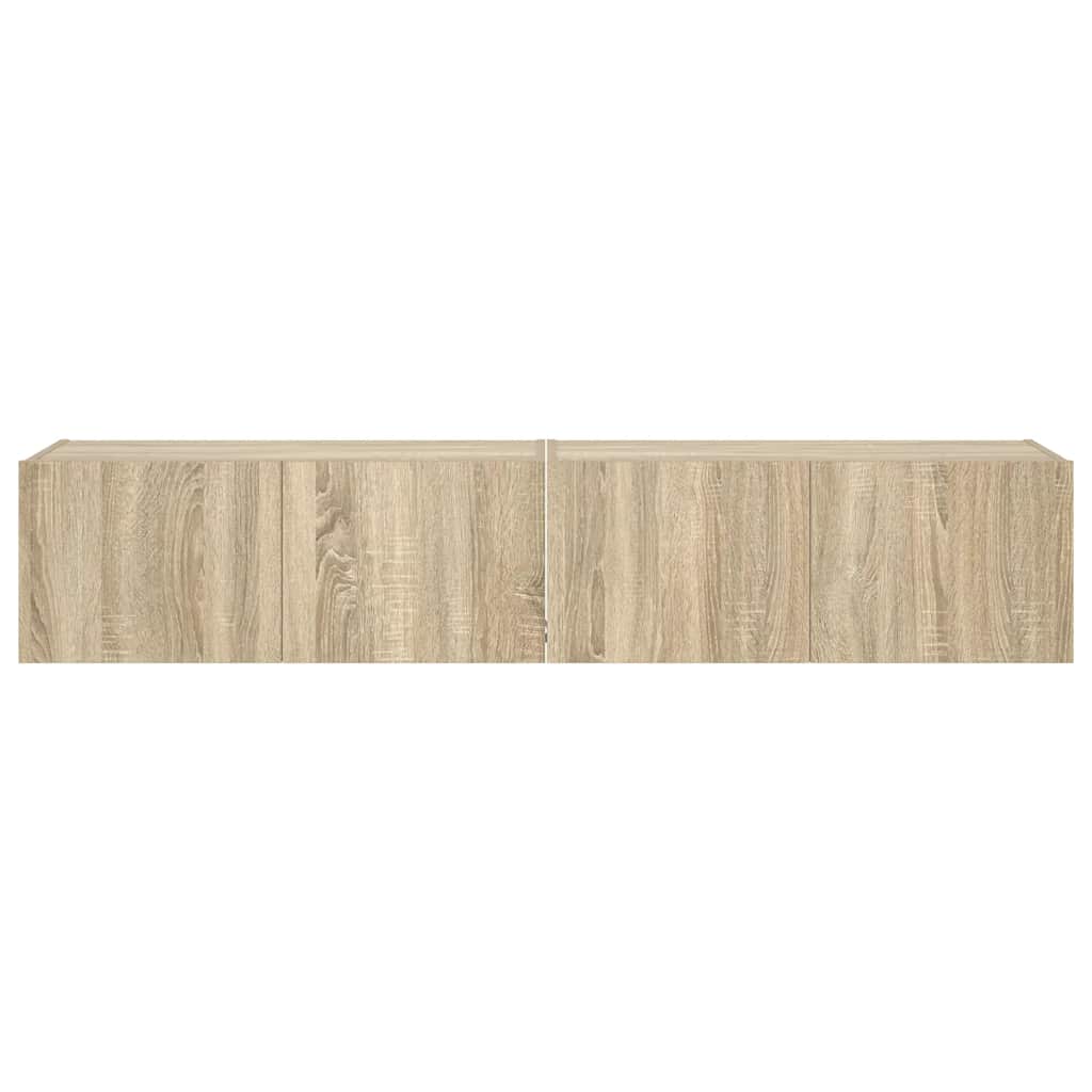 Mobili TV a Parete con Luci LED 2pz Rovere Sonoma 80x35x31 cm