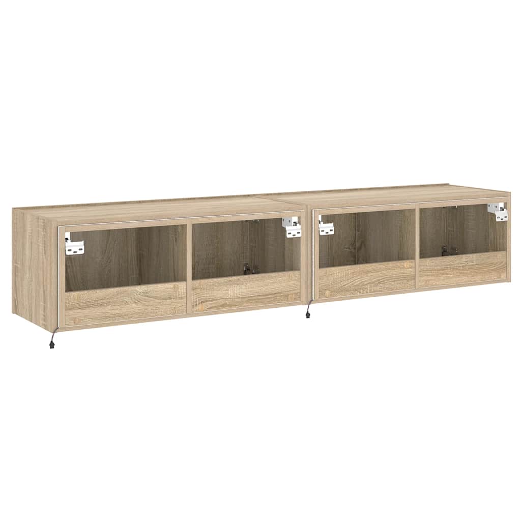 Mobili TV a Parete con Luci LED 2pz Rovere Sonoma 80x35x31 cm