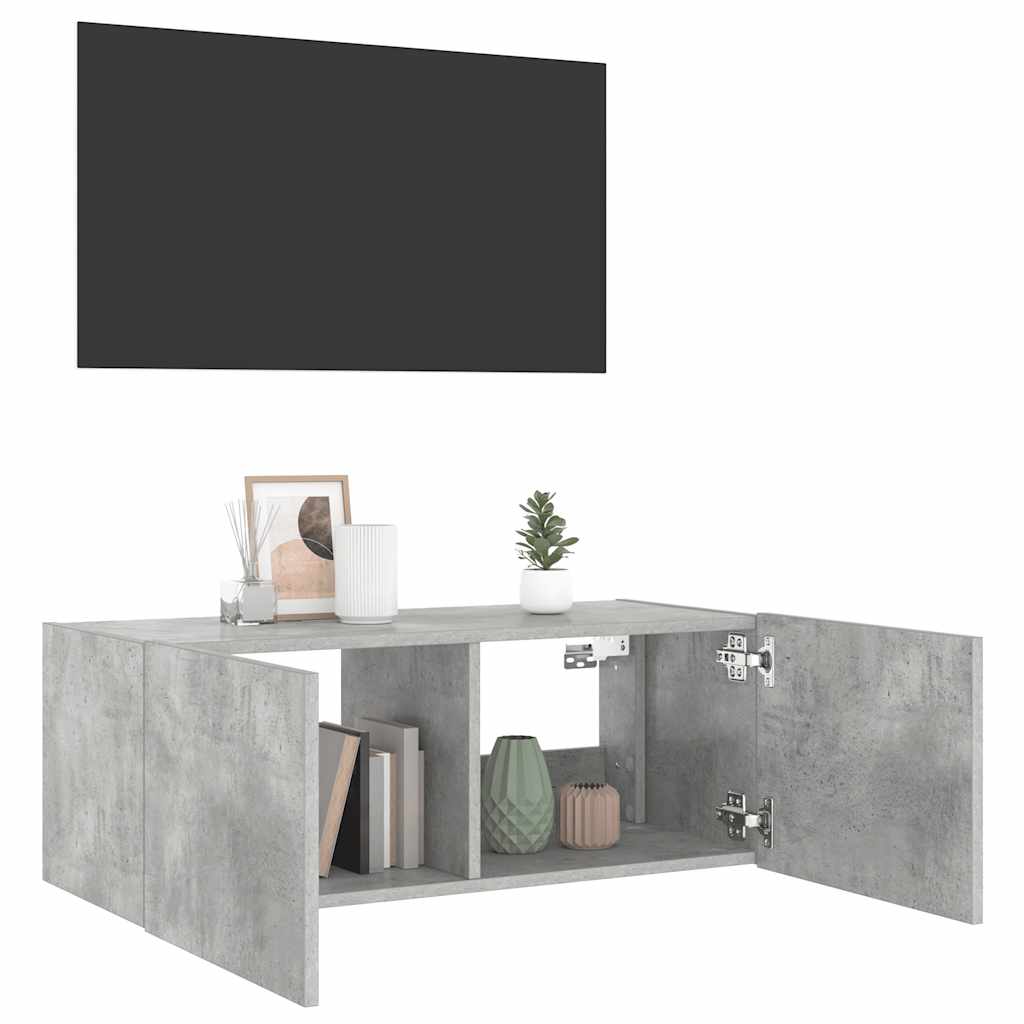 Mobile TV a Parete con Luci LED Grigio Cemento 80x35x31 cm