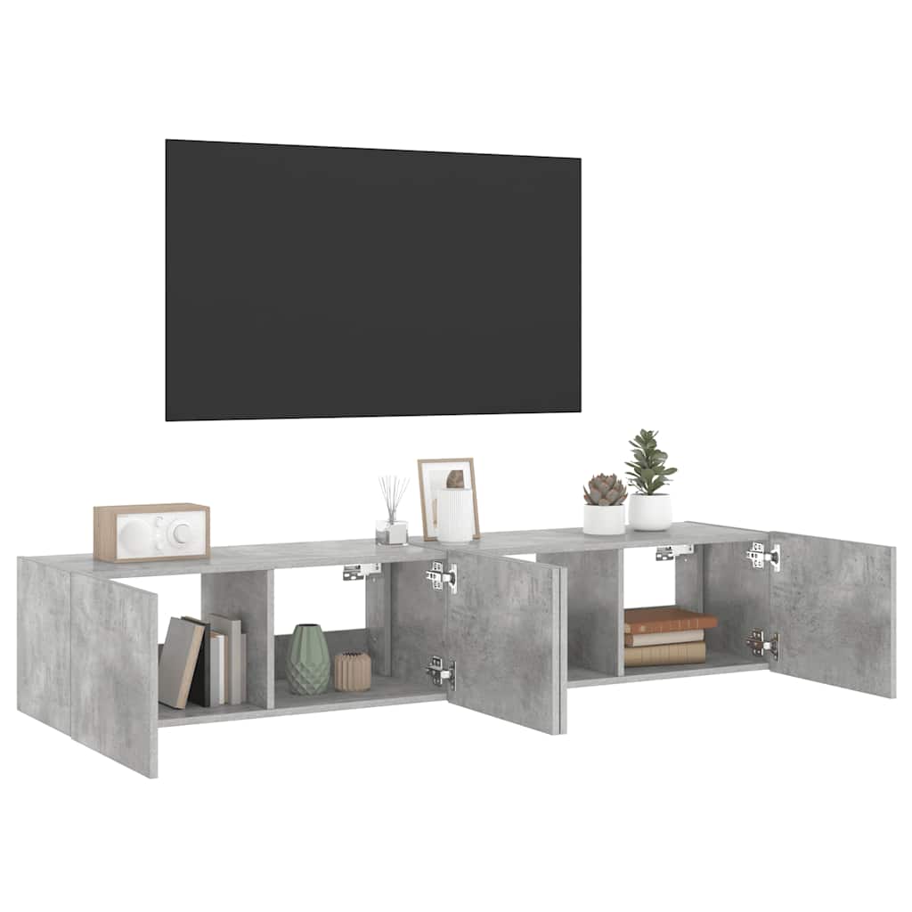 Mobili TV a Parete con Luci LED 2pz Grigio Cemento 80x35x31 cm