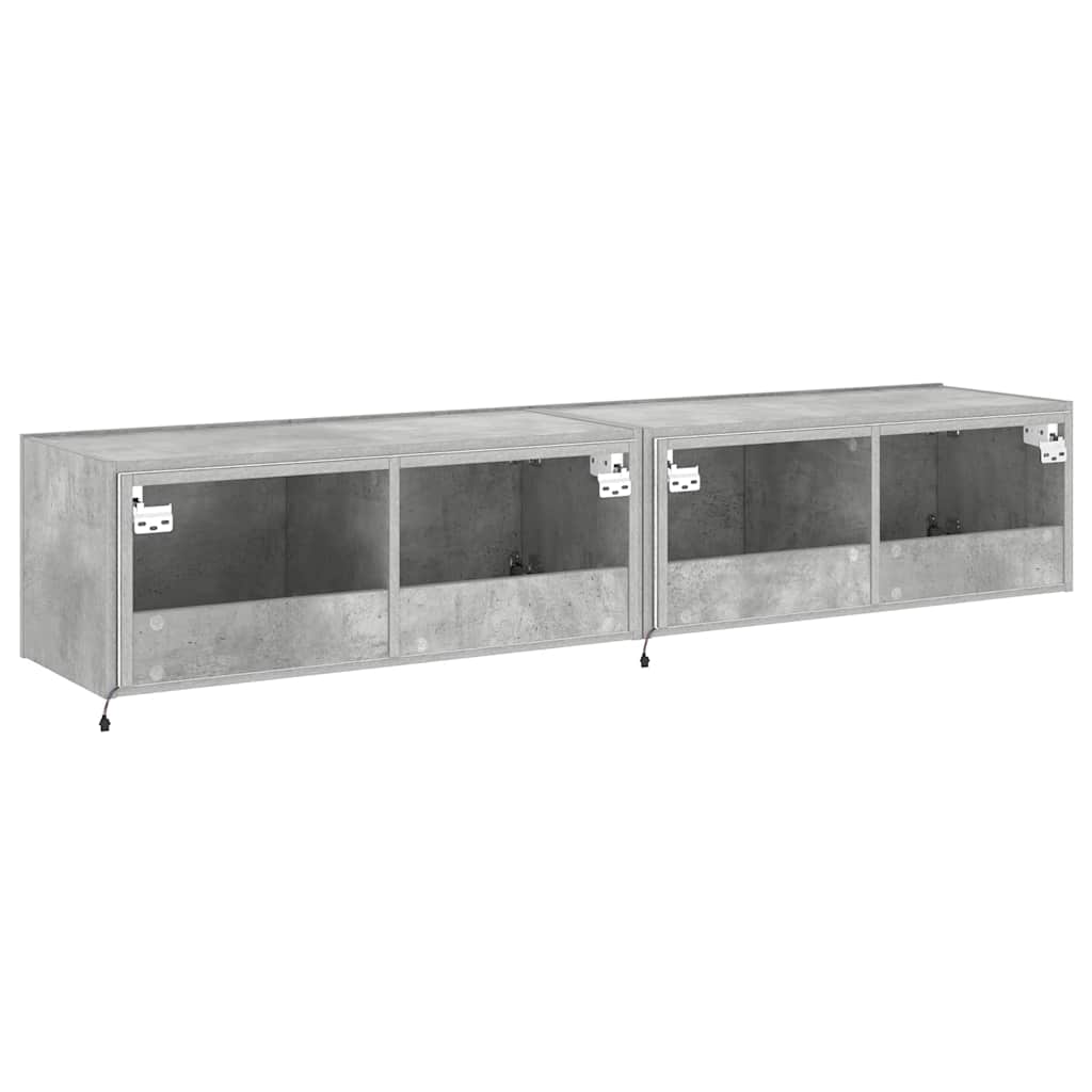 Mobili TV a Parete con Luci LED 2pz Grigio Cemento 80x35x31 cm