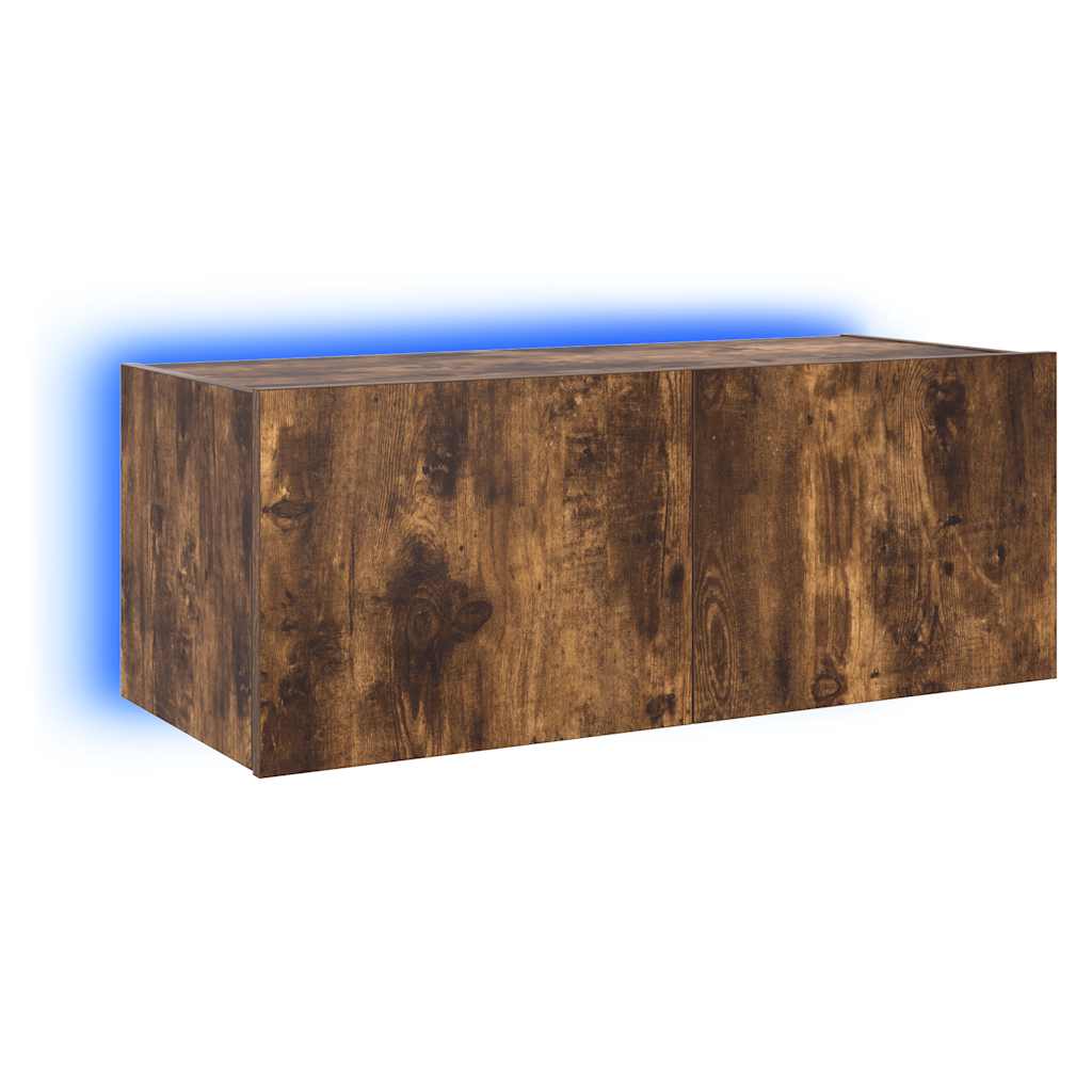 Mobile TV a Parete con Luci LED Rovere Fumo 80x35x31 cm